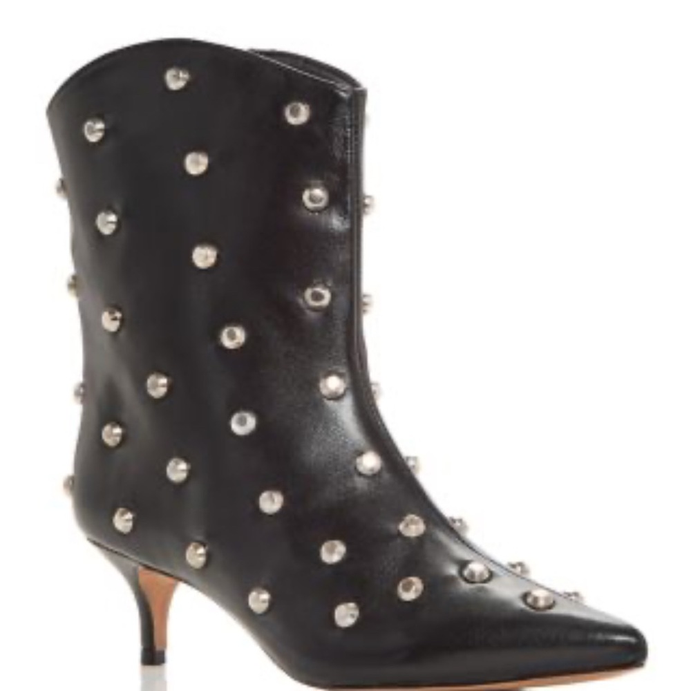 Shultz NIB Nappa Leather Studded Black Leather Kitten Heeled Boots. Sz8
